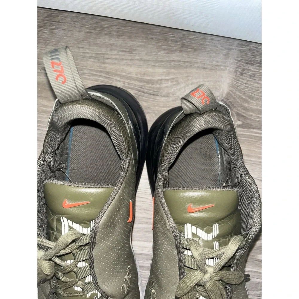 Nike Air Max 270 Premium Leather Olive Green Orange Shoe Sneakers Men's Sz 10.5